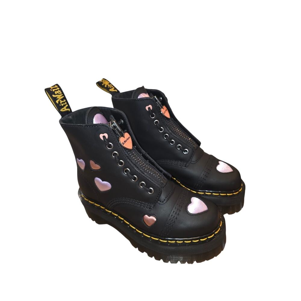 Dr. Martens Sinclair Heat Boots Women 5 Black Leather Zip Platform Combat